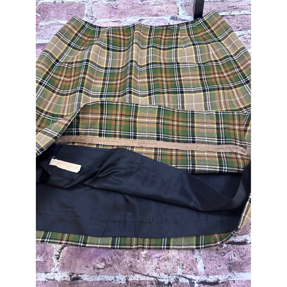 Vintage Pendleton Green Plaid Wool Skirt High Waisted A-Line Size 18 Flawed Prep - Picture 6 of 12